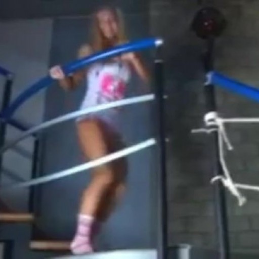 Blonde girl fucked on the stairs