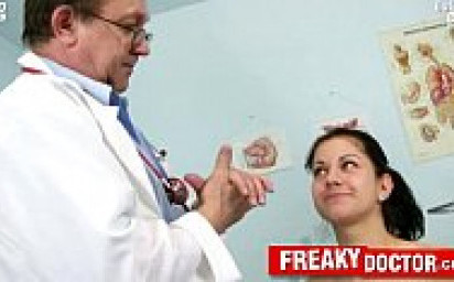 Hot czech brunette Monika gets fingered by daddy doctor